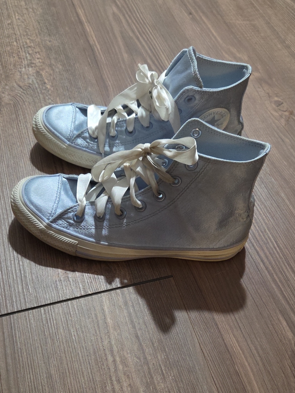 High-Top Satin Canvas Sneakers in Light Blue